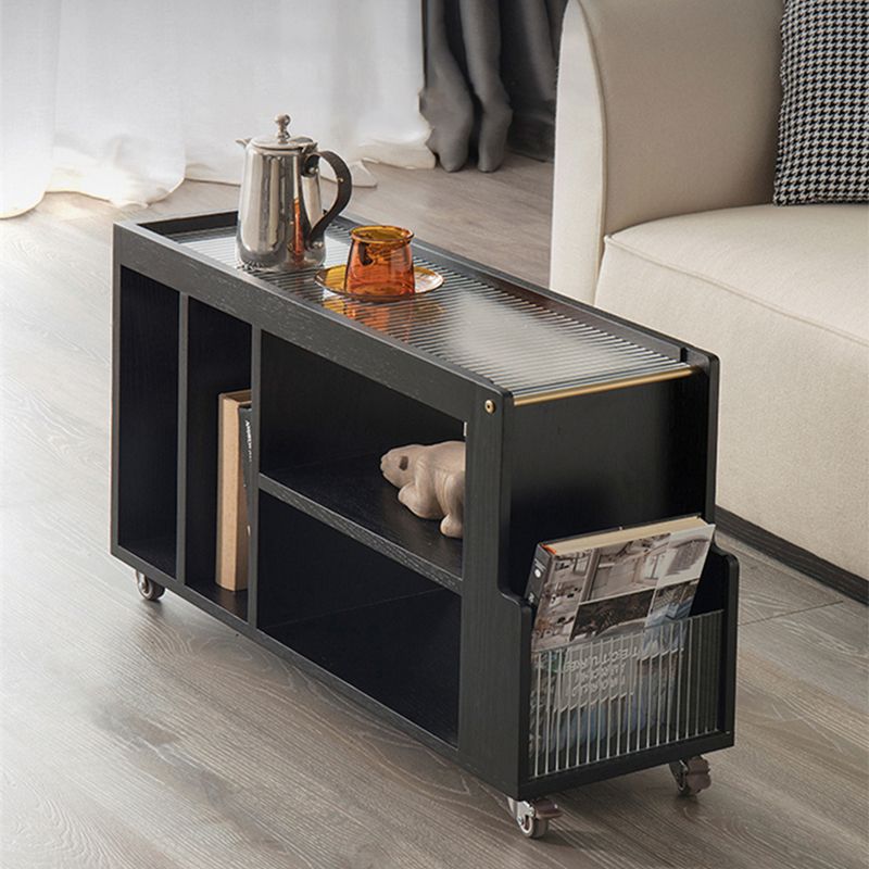 Industrial Sofa Side Accent Table with Glass Top and Storage Shelves