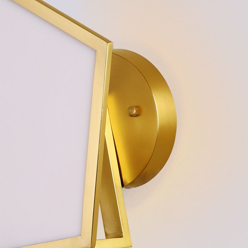 Colonial Geometric Wall Lamp 1 Head Opaline Glass Wall Sconce Lighting in Gold for Bedroom