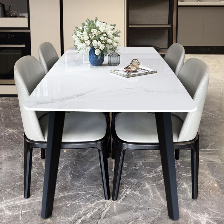 Industrial Stone Top Rectangle Table White and Black Dining Room Table