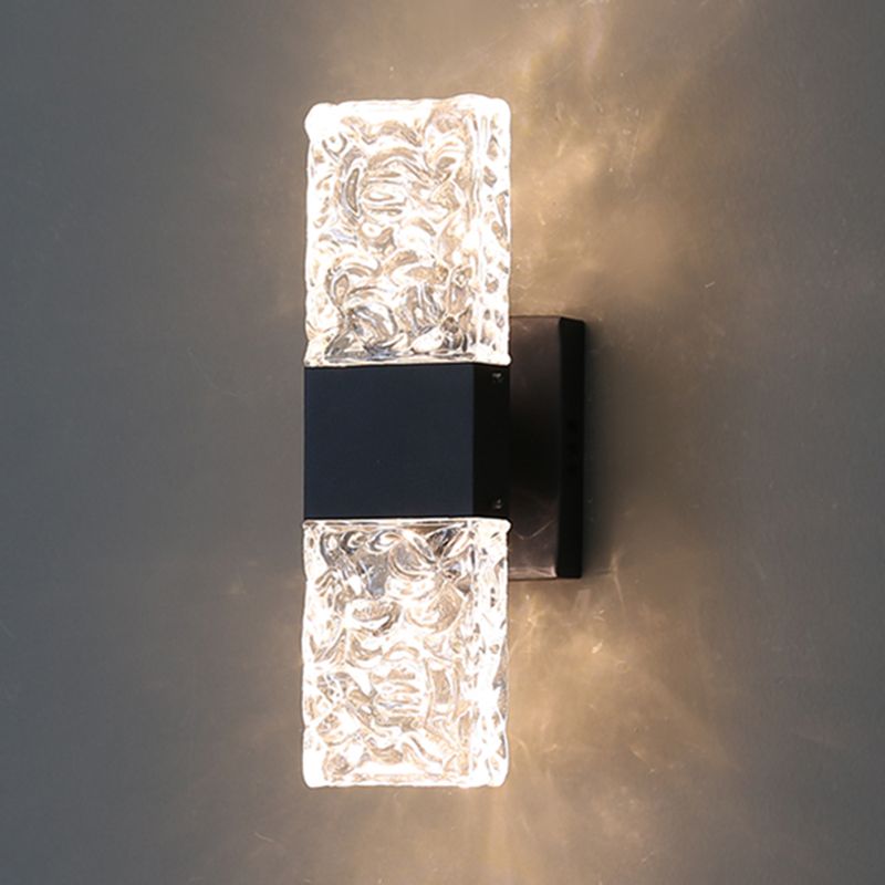 Nordic Style Metal Wall Light Cuboid LED Wall Sconce with Crystal for Bedroom