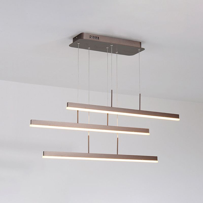 3-Tiered Linear Pendant Light Minimalist Acrylic Dining Room LED Island Light in Coffee