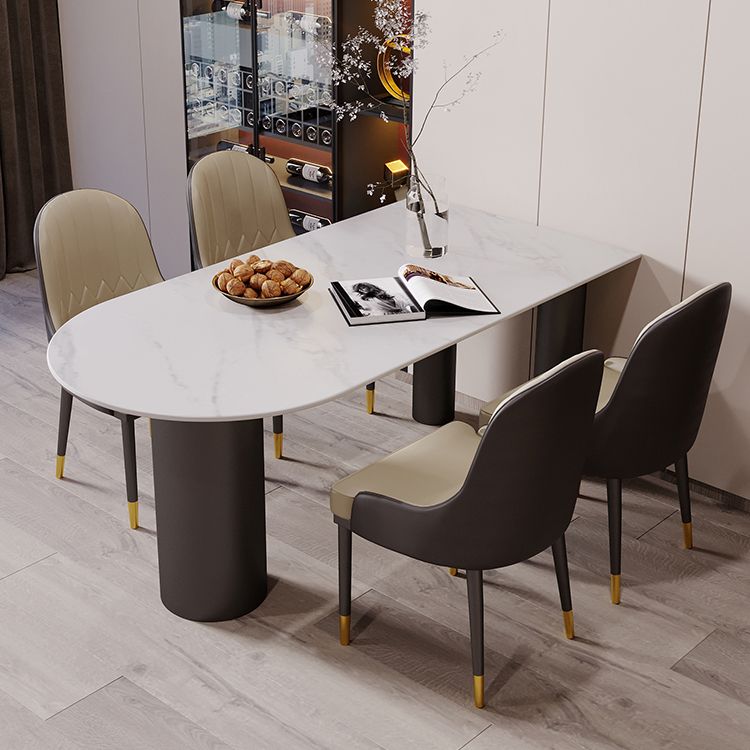 Modern Style Dining Table Sintered Stone Dining Table with Black Frame for Kitchen