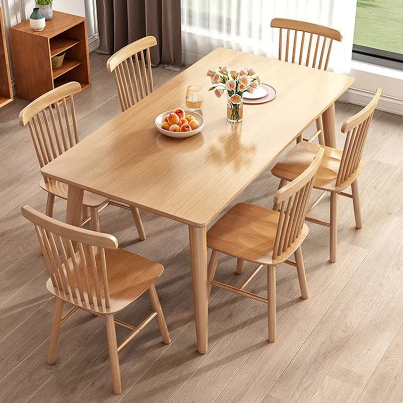 Rectangular Natural Oak Dining Table Solid Wood Tabletop for Living Room