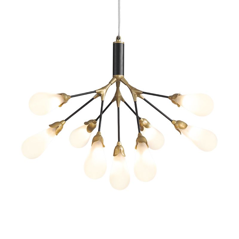 Metallic Branch Shaped Chandelier Lighting Minimalistic LED Pendant Light with Bulb-Shaped Glass