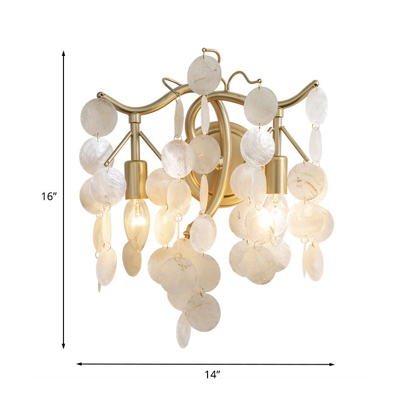 Lampada da parete a cascata tradizionale Apparecchio a 2 teste Shell Wall Sconce Sconce in bianco per soggiorno