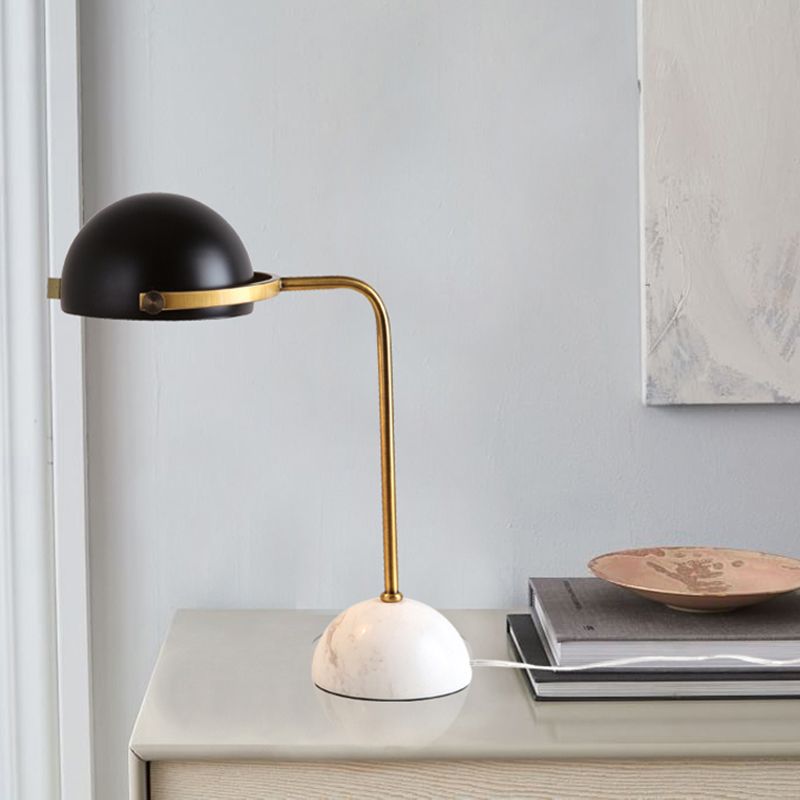 Lampe sur pied à abat-jour métallique style modernisme, 1 ampoule, éclairage de table en métal avec base en marbre, finition noire