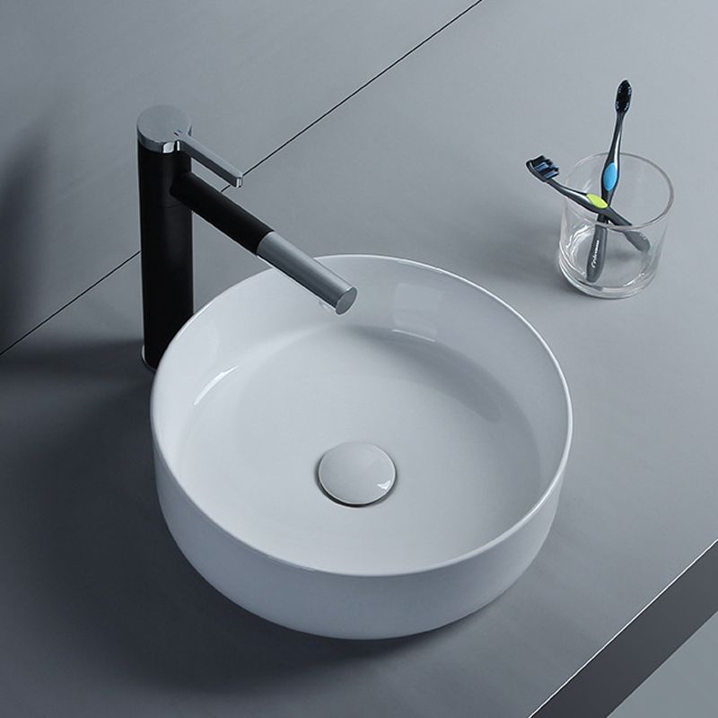 Modern White Vessel Sink Porcelain Shut-Off Valve Included Bathroom Sink