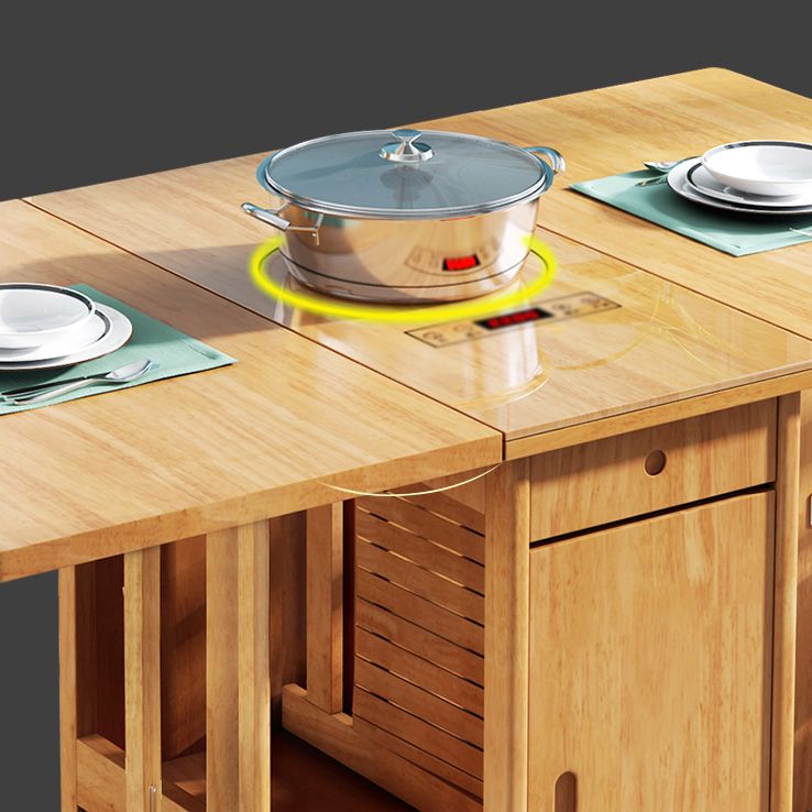 Mid-Century Modern Dining Table Rectangle Solid Wood Drop-Leaf Dining Table for Home Use
