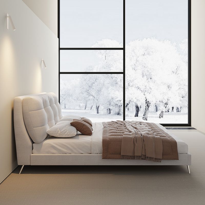 Glam Solid Color Rectangular Standard Bed Metal and Upholstered Bed Frame