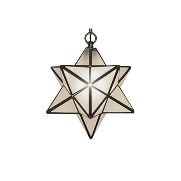 Textured White/Clear Star Hanging Pendant Light Tiffany Style 8"/12" W 1 Head Stainless Glass Ceiling Lamp for Dining Room