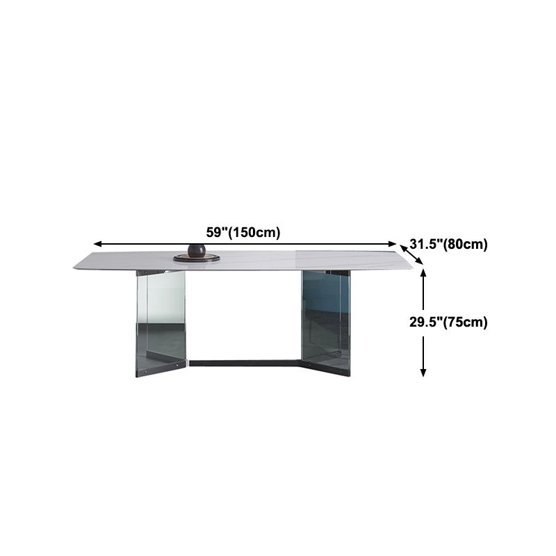 Modern Stone Double Pedestal Dining Table Rectangle White Top Table for Home
