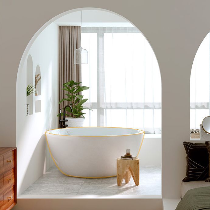 Round White Acrylic-Fiberglass Bathtub Soaking Freestanding Bath Tub