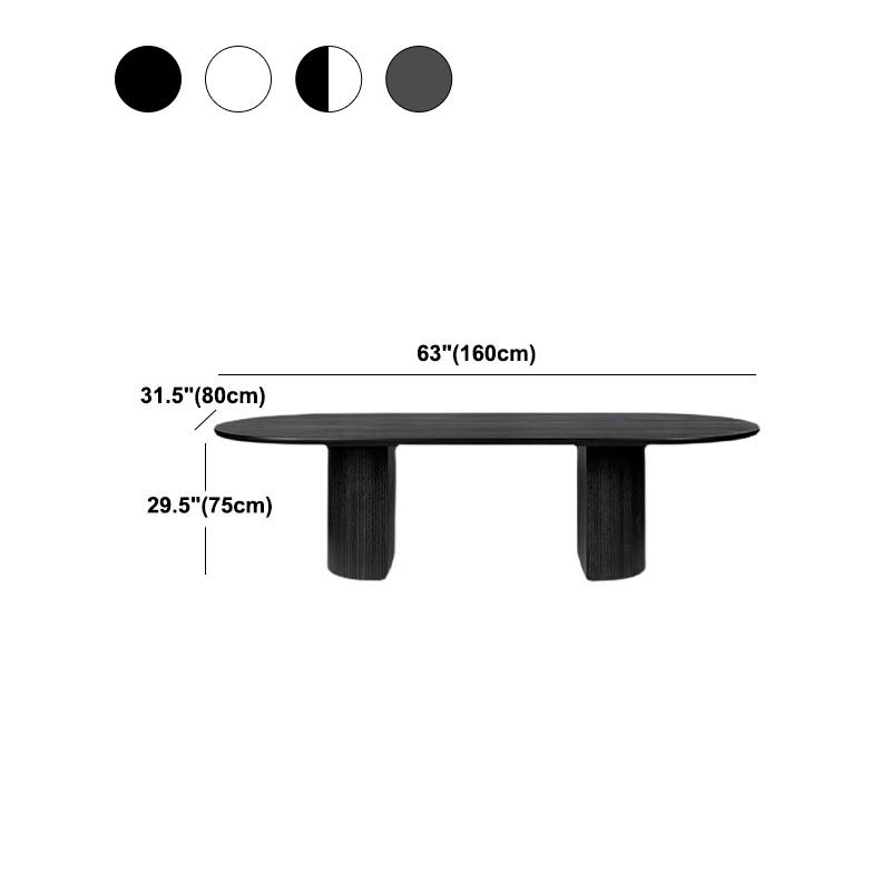 Oval Solid Wood Dining Table Modern White-black Furniture with Double Pedestal for Office