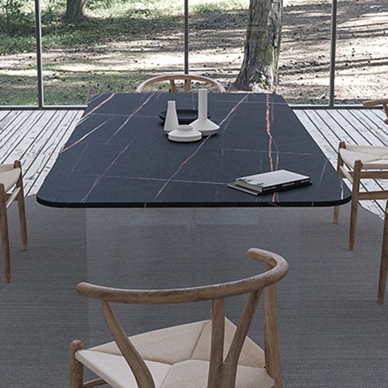 Contemporary Rectangle Dining Table Sintered Stone Dining Table with Clear Acrylic Double Pedestal