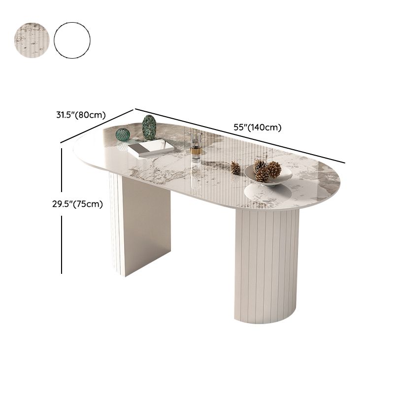 Modern Oval Dining Table Stone Dining Table with Iron Double Pedestal