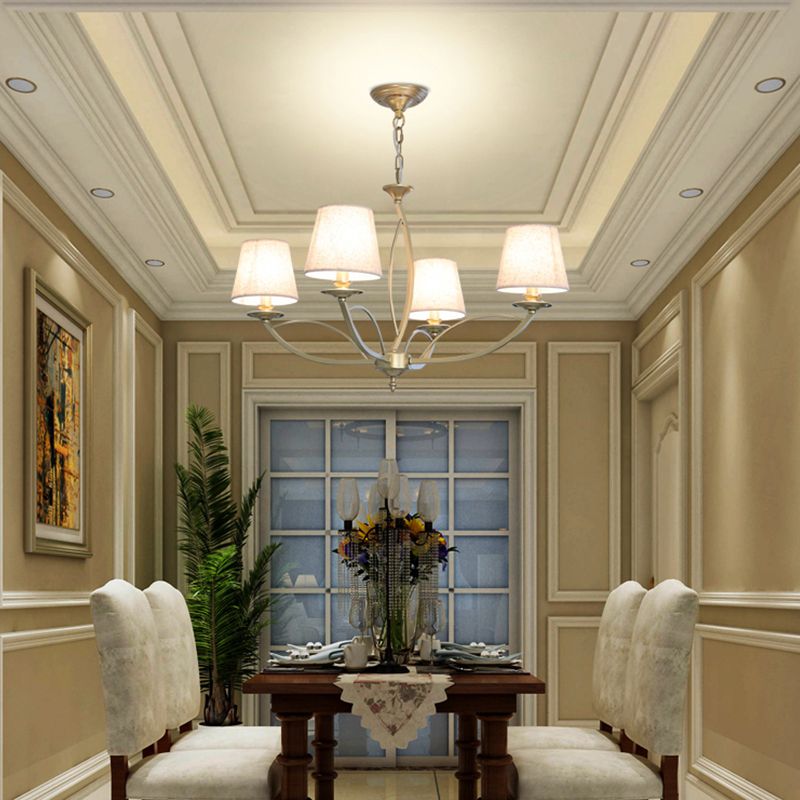 Barrel Fabric Chandelier Lighting Fixture Contemporary 4/6/8 Heads White Suspension Light