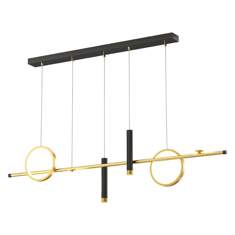 Luce a sospensione a soffitto in metallo ombreggiato Luce lampadario a base di isola oro-nero oro
