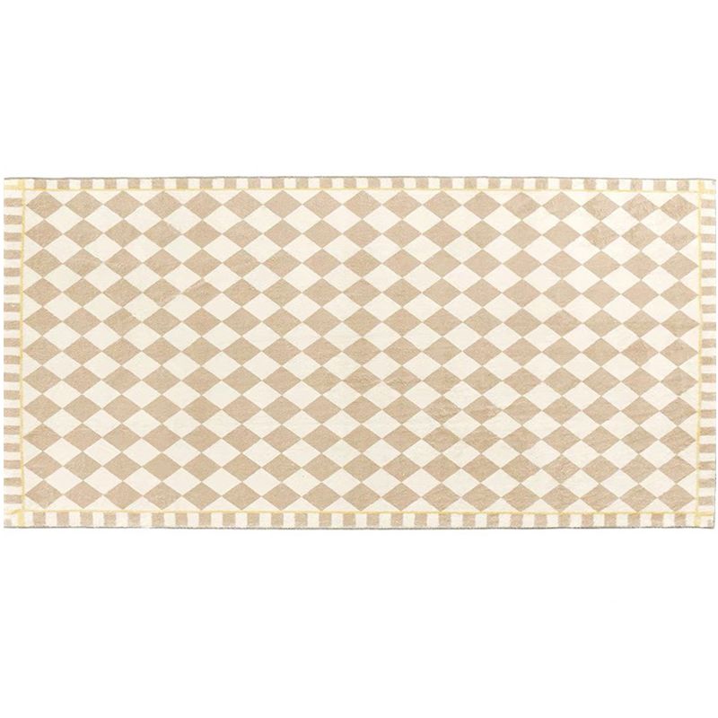 Minimalist Tribal Diamond Rug Beige Polyester Area Rug Stain Resistant Rug for Bedroom