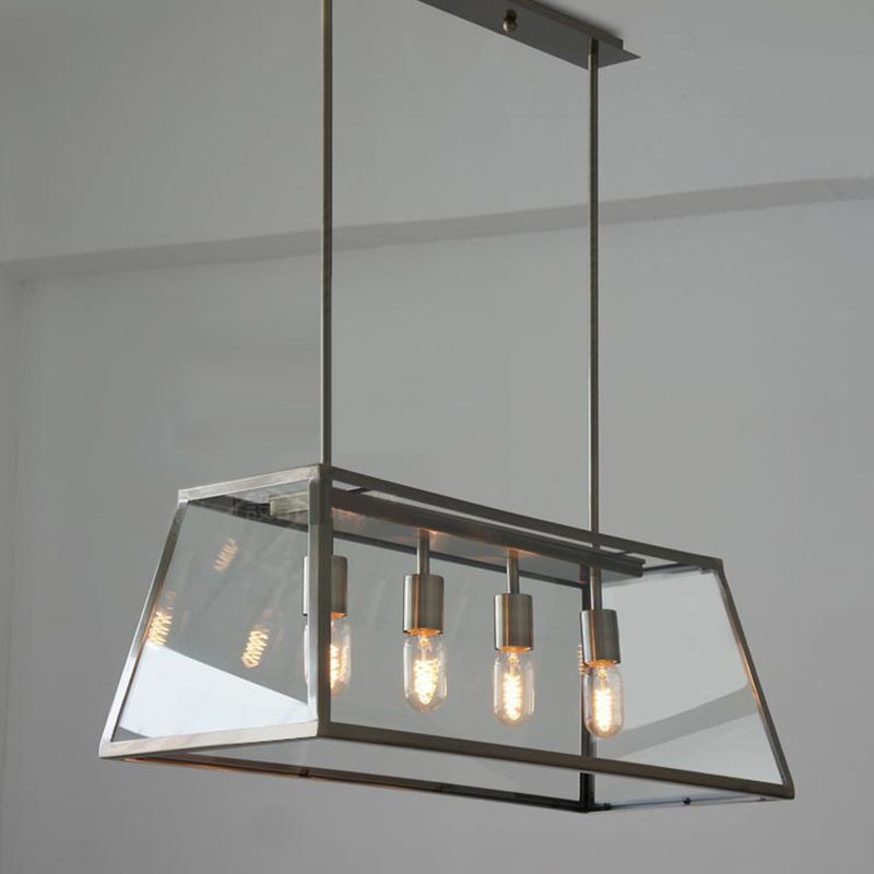Glass 4 luces de la isla Posaboradora Trapecio de trapezoides ISLA INDUSTRIAL Luz de luz para comedor