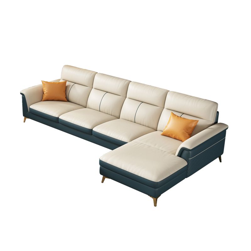 Pillow Top Arm Genuine Leather Sectionals, Cushion Back 36.2" Sectional Sofa in Ivory