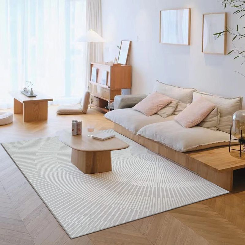 Grey Modern Area Carpet Stripe Print Polyester Area Rug Non-Slip Backing Rug for Living Room