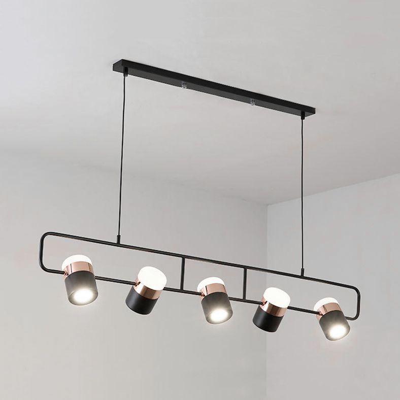 Black/White Linear Island Pendant Lighting with Cylinder Shade Modern 3/5 Lights Metal Hanging Light in Warm/White Light