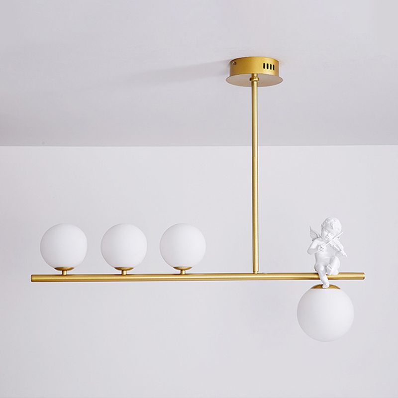 Globe Island Chandelier Lights Simplicity Milky Glass Chandelier Lighting Fixtures for Restaurant