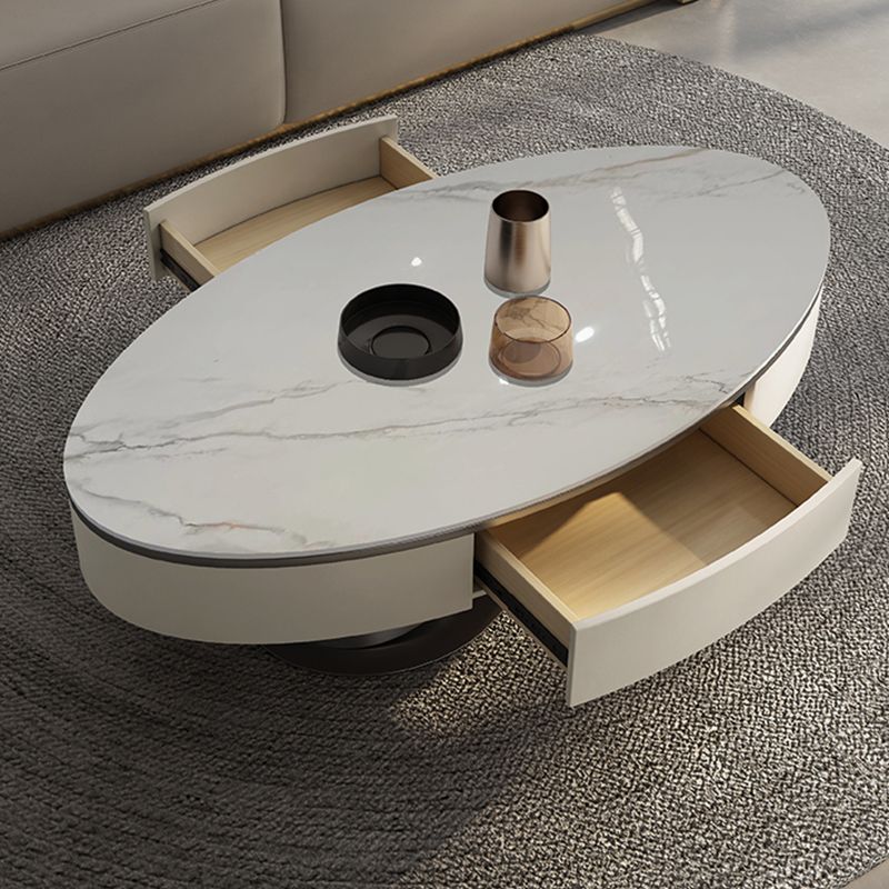 Oval White Coffee Table Slate Coffee Table with Storage Drawers