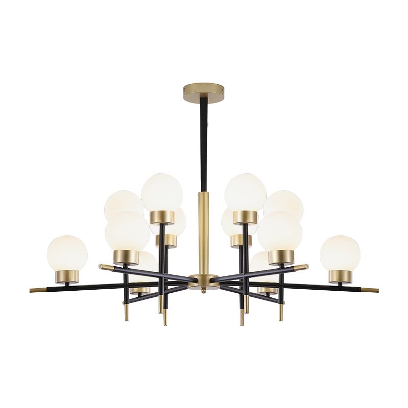 Contemporary Globe Shade Chandelier Multi-Head Metal Large Clear/White Glass Pendant Lamp for Hotel