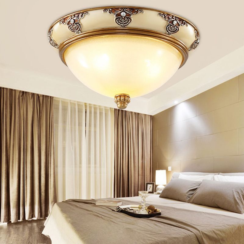 Country Style Domed Ceiling Light White Glass Flush Mount Lighting Fixture