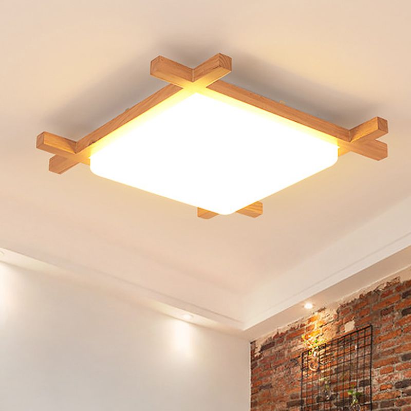 Minimalist Square Flush Mount Lighting Wood Bedroom LED Flush Mount Fixture with Acrylic Shade