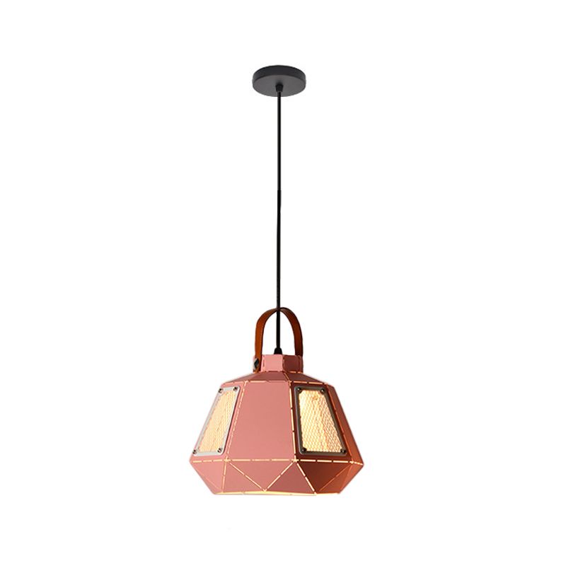 Macaron Laser-Cut Pot Pendant Light Kit Iron 1 Head Pink/Yellow/Blue Suspension Lighting with Mesh Screen