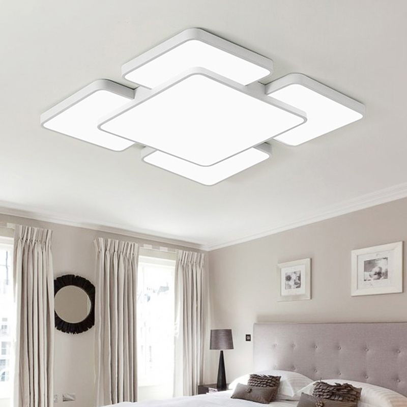 Lámpara empotrada de techo para dormitorio con pantalla cuadrada/rectangular, acrílico, 20,5"/24,5" W, 5/7 luces, lámpara de montaje empotrado estilo modernista en negro/blanco