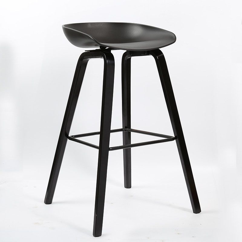 Scandinavian Bucket Stool Plastic Bar Stool with Solid Wood Legs