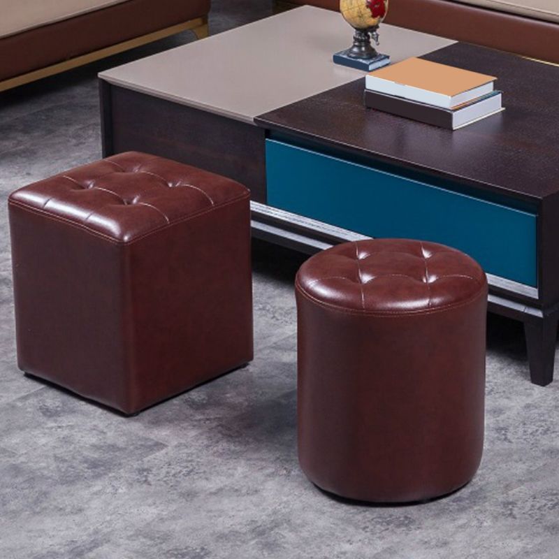 Modern Leather Pouf Water Resistant Round Pouf for Living Room