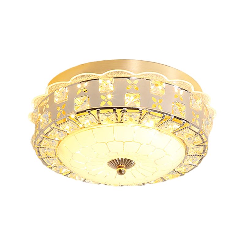 Lampada da soffitto contemporanea a LED con illuminazione a incasso per corridoio Drum in cristallo trasparente in oro