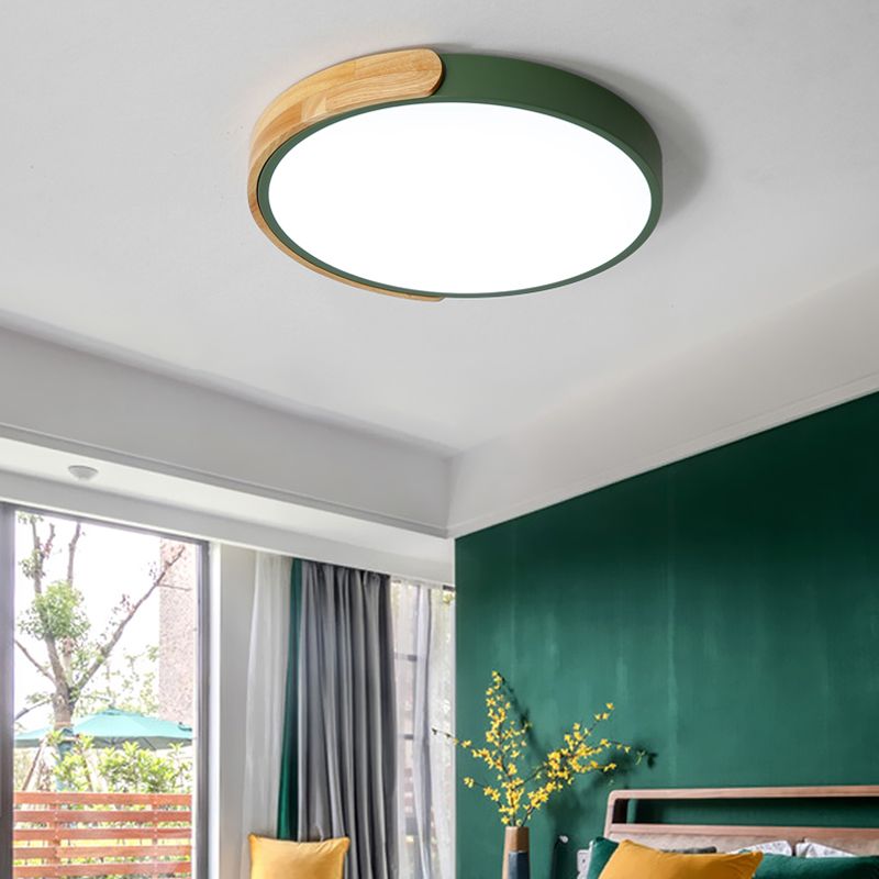 Macaroon Metal Flush Mount Light Fixture Round 1-Light Bedroom Ceiling Lamp