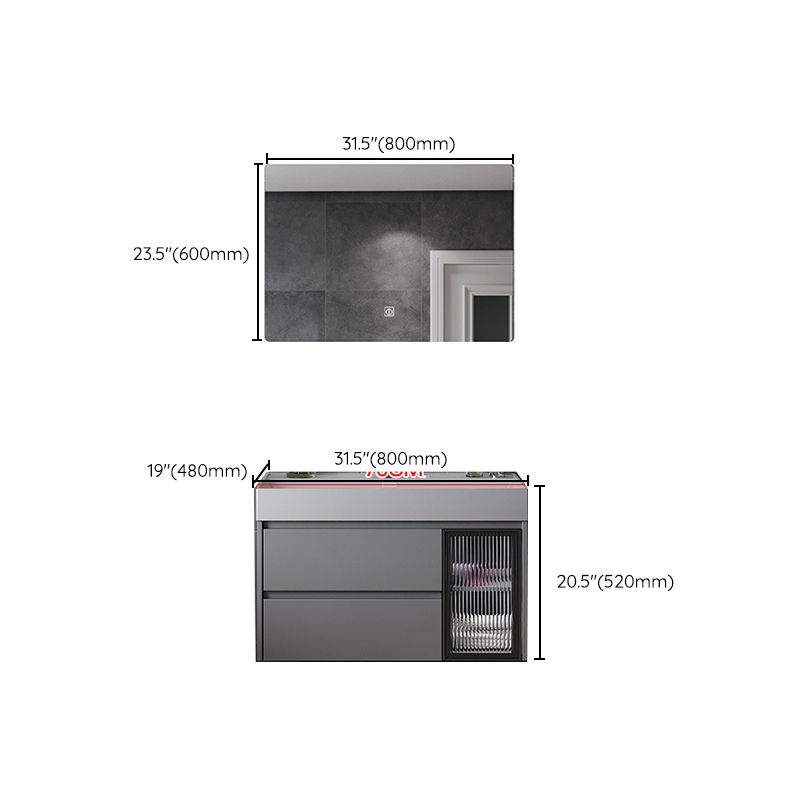 Contemporary Vanity Sink Wooden Wall-Mounted Bathroom Vanity Cabinet in Gray