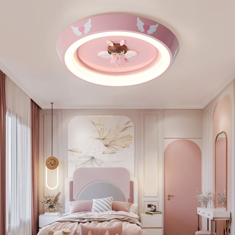 Angel Modern Minimalism Ceiling Light Pink Bedroom Flush-mount Lamp