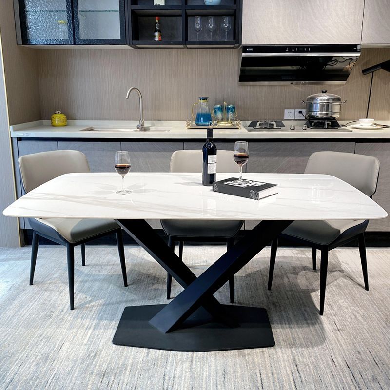 Rectangle Modern Stone Table Standard Height Dining Table with Pedestal Base