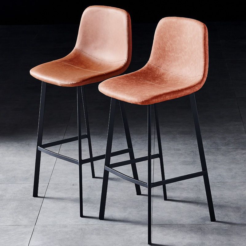 Contemporary Metal Barstool Low Back Turantable Faux Leather Cushion Footrest Stool