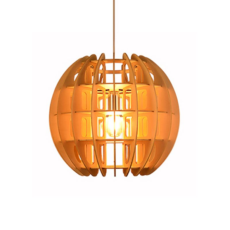 Lámpara esférica de madera lámpara colgante moderna 1 luz de gota de luz en madera natural para cocina