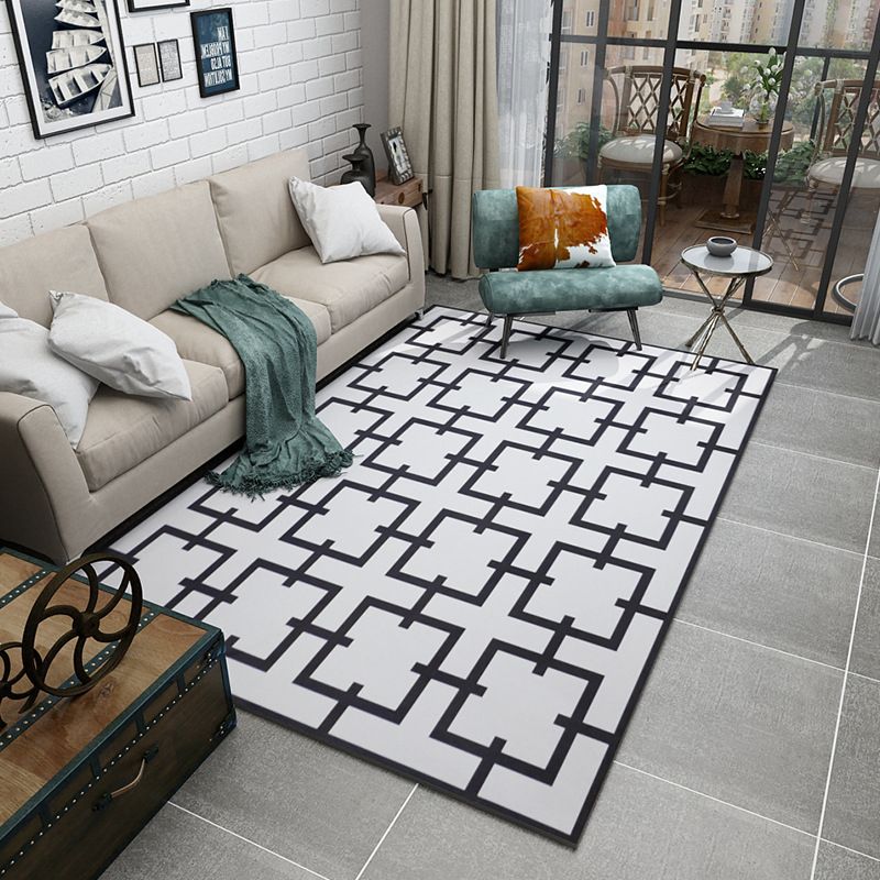 Dark Navy Modern Rug Polyester Line Indoor Rug Washable Rug for Living Room