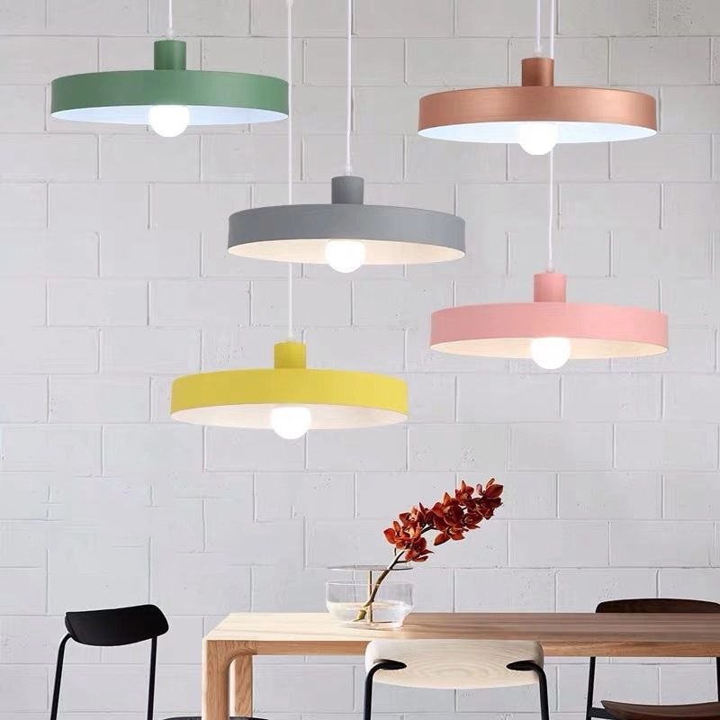 1 Head Dining Room Pendant Light Simple Hanging Lamp Kit with Pot Lid Metal Shade