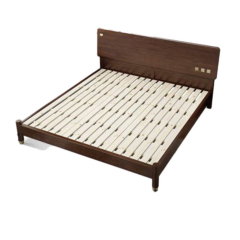 Traditional Espresso Panel Bed Walnut Rectangular Standard Bed with Headboard