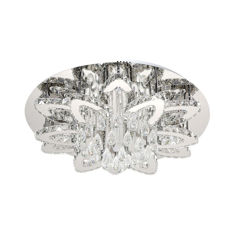 19.5"/23.5" W LED Crystal Flush Mount Moderne Chrome Blossom Woonkamer dicht bij Plafond Licht in Afstandsbediening Stepless Dimmen/2 Kleur Licht
