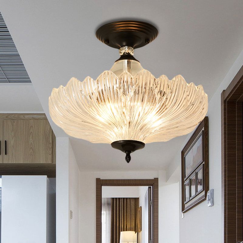 12 "/16" diámetro acampado semi flanpes de montura moderna 1 lámpara de techo ligera en negro/dorado con soportes de cristal