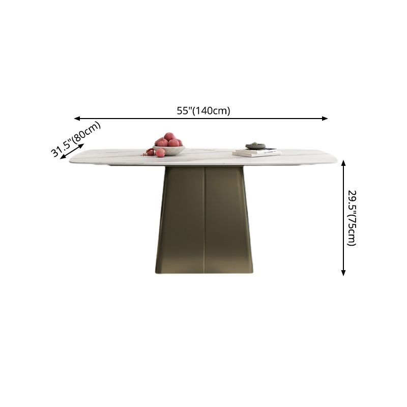 Metal Traditional Luxury Rectangle Table High Gloss White Sintered Stone Table with Pedestal
