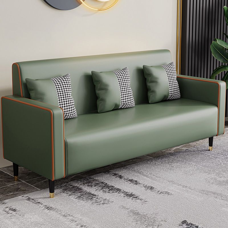 Sewn Pillow Back Sofa Contemporary Living Room Faux Leather Sofa