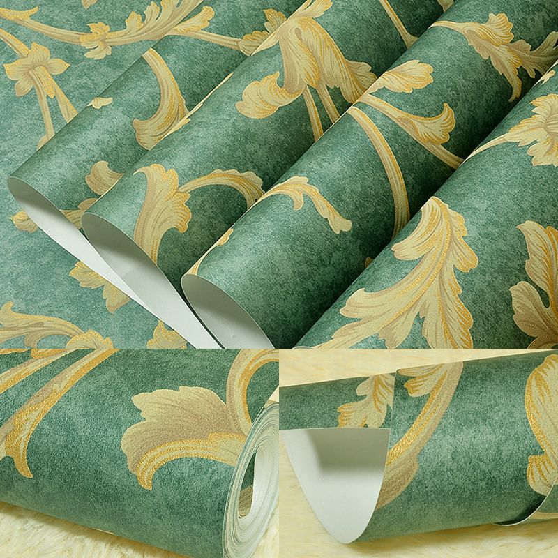 Rural Botanical Scroll Wallpaper Roll Green Waterproofing Wall Decor for Living Room